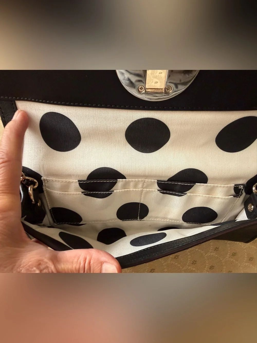 Kate  Spade New York Chain Shoulder Bag Black Leather with silver hardware